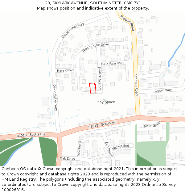 20, SKYLARK AVENUE, SOUTHMINSTER, CM0 7YF: Location map and indicative extent of plot
