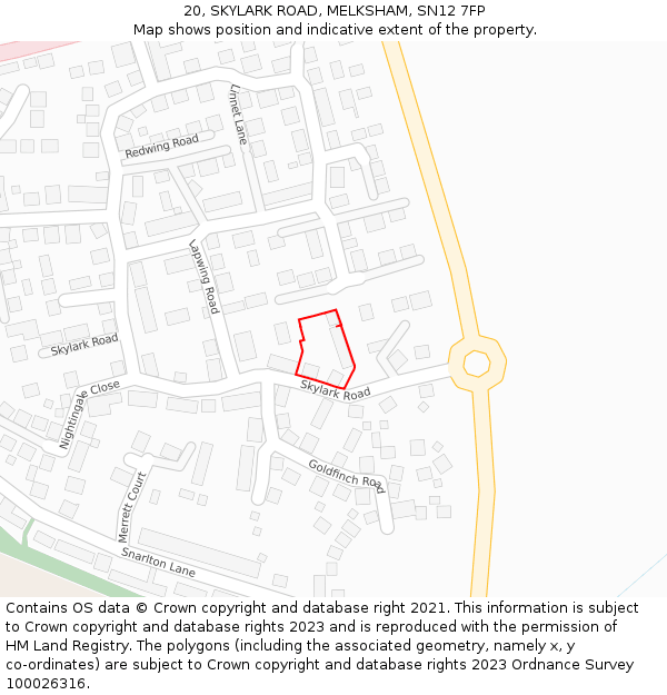 20, SKYLARK ROAD, MELKSHAM, SN12 7FP: Location map and indicative extent of plot