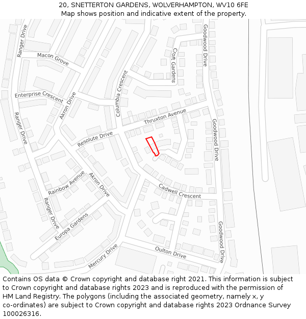 20, SNETTERTON GARDENS, WOLVERHAMPTON, WV10 6FE: Location map and indicative extent of plot