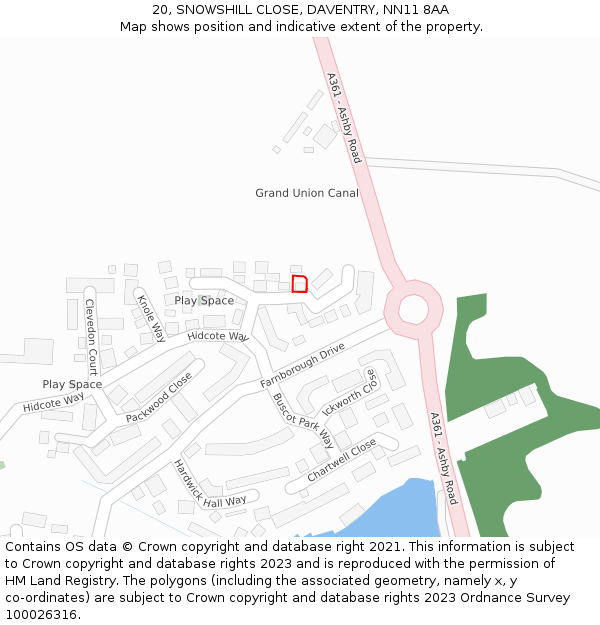 20, SNOWSHILL CLOSE, DAVENTRY, NN11 8AA: Location map and indicative extent of plot