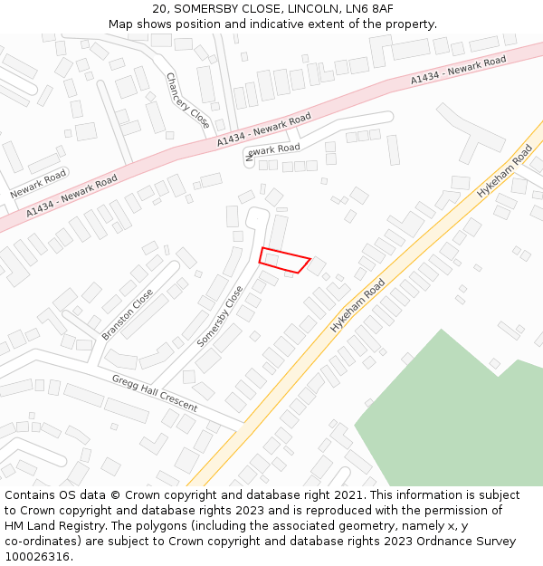 20, SOMERSBY CLOSE, LINCOLN, LN6 8AF: Location map and indicative extent of plot