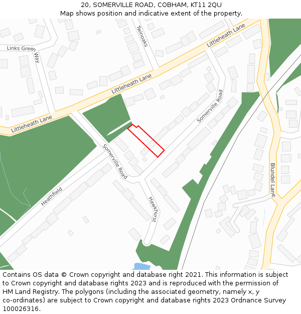 20, SOMERVILLE ROAD, COBHAM, KT11 2QU: Location map and indicative extent of plot