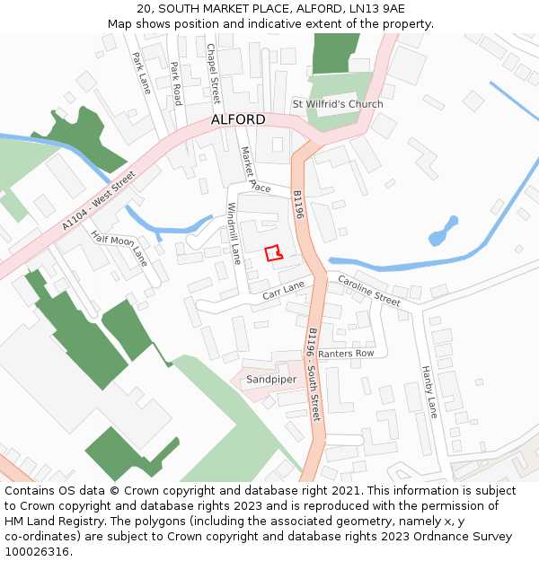 20, SOUTH MARKET PLACE, ALFORD, LN13 9AE: Location map and indicative extent of plot