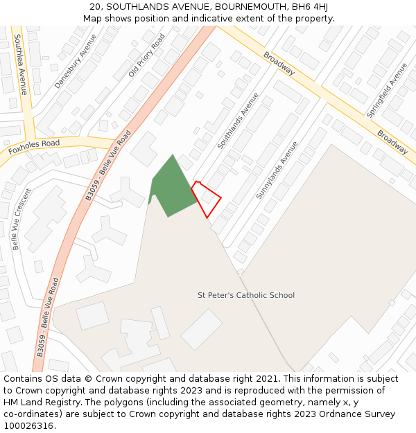 20, SOUTHLANDS AVENUE, BOURNEMOUTH, BH6 4HJ: Location map and indicative extent of plot