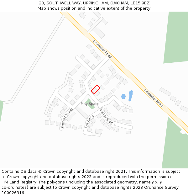 20, SOUTHWELL WAY, UPPINGHAM, OAKHAM, LE15 9EZ: Location map and indicative extent of plot
