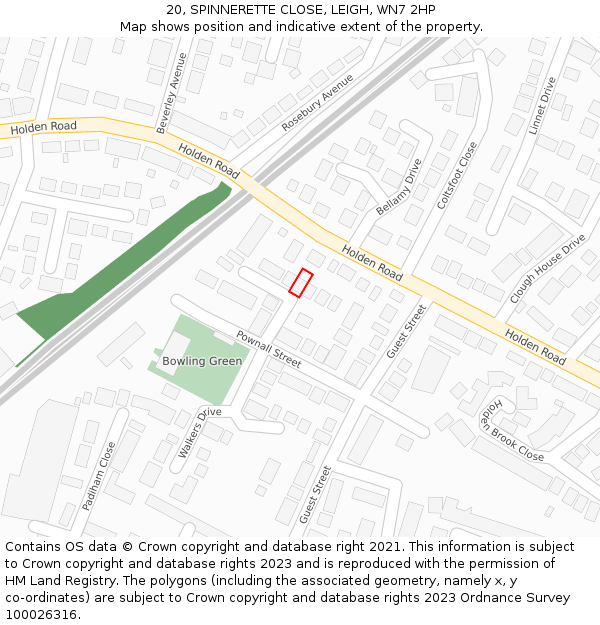 20, SPINNERETTE CLOSE, LEIGH, WN7 2HP: Location map and indicative extent of plot