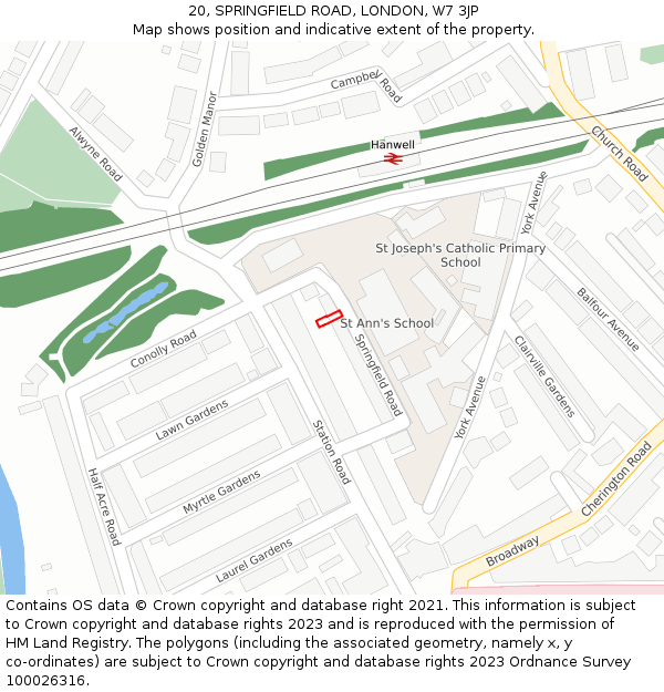 20, SPRINGFIELD ROAD, LONDON, W7 3JP: Location map and indicative extent of plot