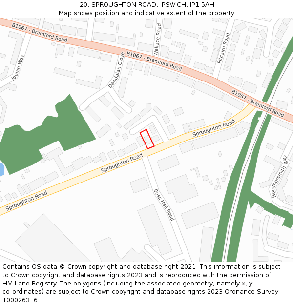 20, SPROUGHTON ROAD, IPSWICH, IP1 5AH: Location map and indicative extent of plot
