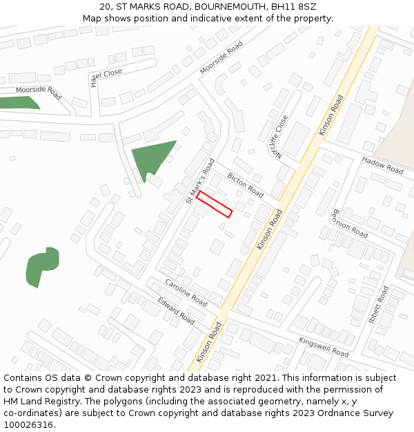 20, ST MARKS ROAD, BOURNEMOUTH, BH11 8SZ: Location map and indicative extent of plot