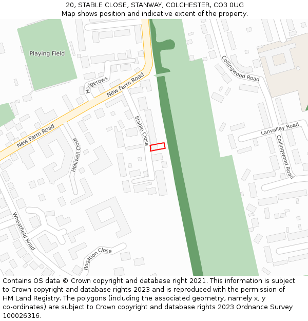 20, STABLE CLOSE, STANWAY, COLCHESTER, CO3 0UG: Location map and indicative extent of plot