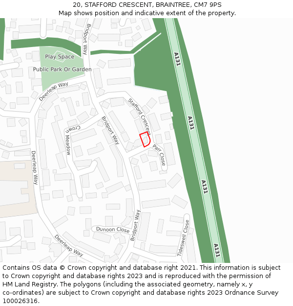 20, STAFFORD CRESCENT, BRAINTREE, CM7 9PS: Location map and indicative extent of plot