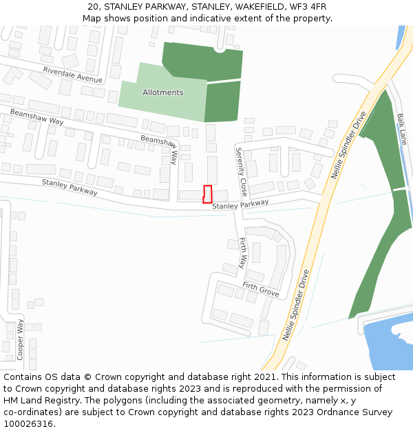 20, STANLEY PARKWAY, STANLEY, WAKEFIELD, WF3 4FR: Location map and indicative extent of plot