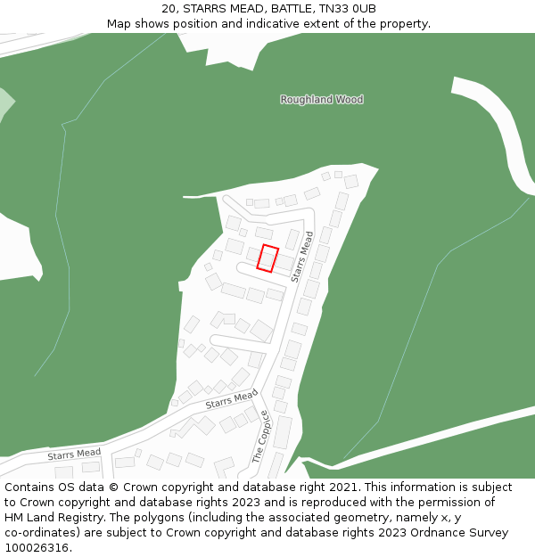 20, STARRS MEAD, BATTLE, TN33 0UB: Location map and indicative extent of plot