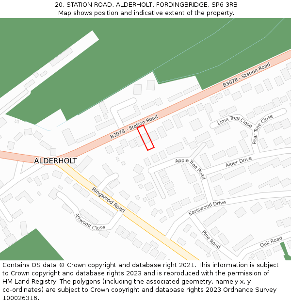20, STATION ROAD, ALDERHOLT, FORDINGBRIDGE, SP6 3RB: Location map and indicative extent of plot
