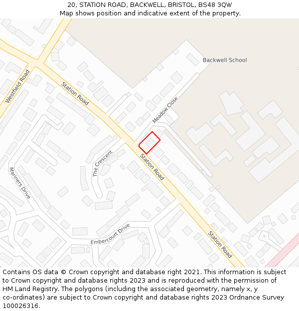 20, STATION ROAD, BACKWELL, BRISTOL, BS48 3QW: Location map and indicative extent of plot