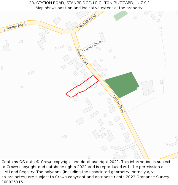20, STATION ROAD, STANBRIDGE, LEIGHTON BUZZARD, LU7 9JF: Location map and indicative extent of plot