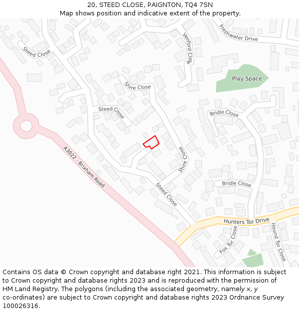 20, STEED CLOSE, PAIGNTON, TQ4 7SN: Location map and indicative extent of plot