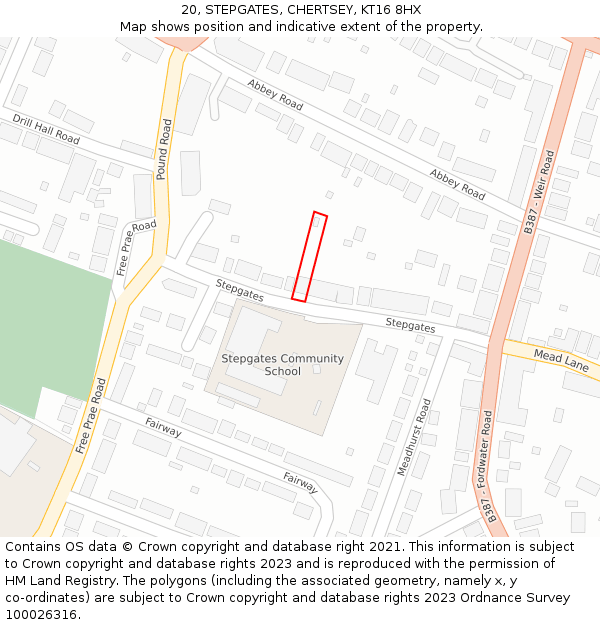 20, STEPGATES, CHERTSEY, KT16 8HX: Location map and indicative extent of plot