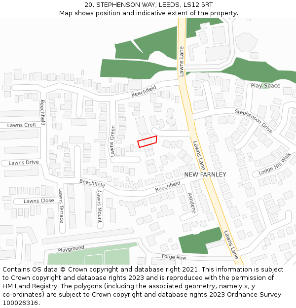 20, STEPHENSON WAY, LEEDS, LS12 5RT: Location map and indicative extent of plot