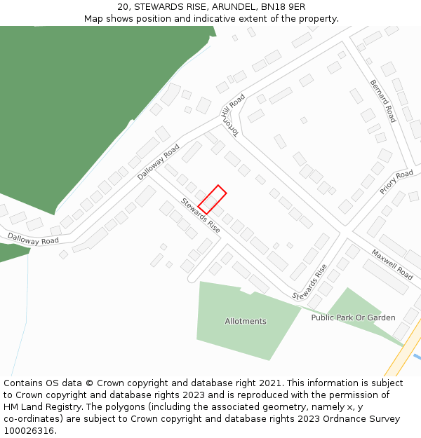 20, STEWARDS RISE, ARUNDEL, BN18 9ER: Location map and indicative extent of plot