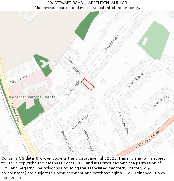 20, STEWART ROAD, HARPENDEN, AL5 4QB: Location map and indicative extent of plot
