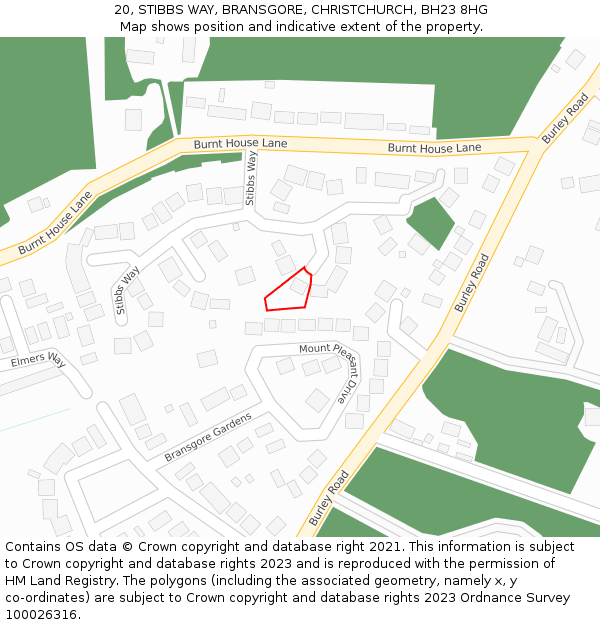 20, STIBBS WAY, BRANSGORE, CHRISTCHURCH, BH23 8HG: Location map and indicative extent of plot