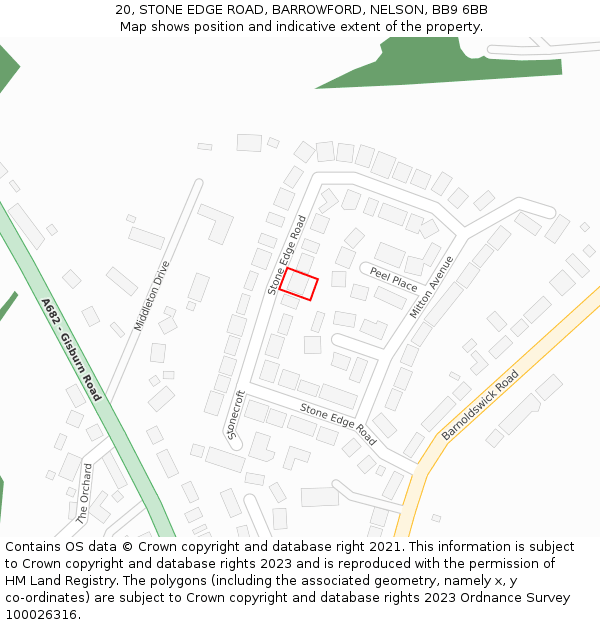 20, STONE EDGE ROAD, BARROWFORD, NELSON, BB9 6BB: Location map and indicative extent of plot