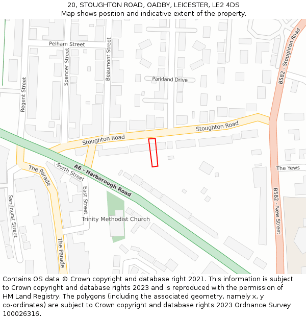 20, STOUGHTON ROAD, OADBY, LEICESTER, LE2 4DS: Location map and indicative extent of plot