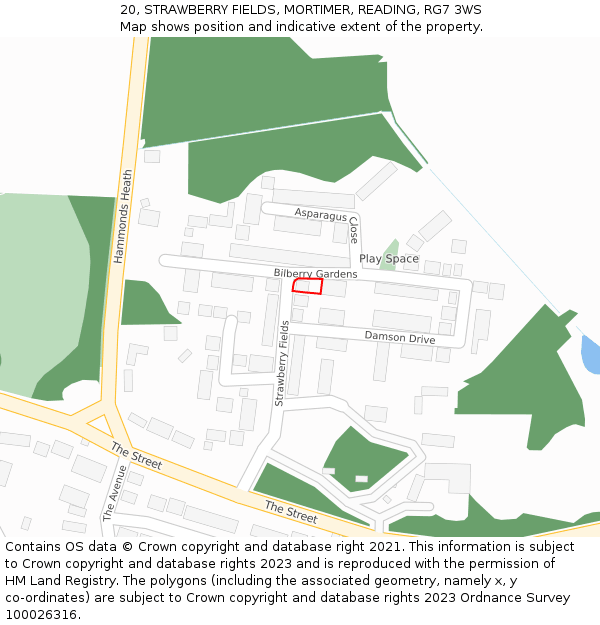20, STRAWBERRY FIELDS, MORTIMER, READING, RG7 3WS: Location map and indicative extent of plot