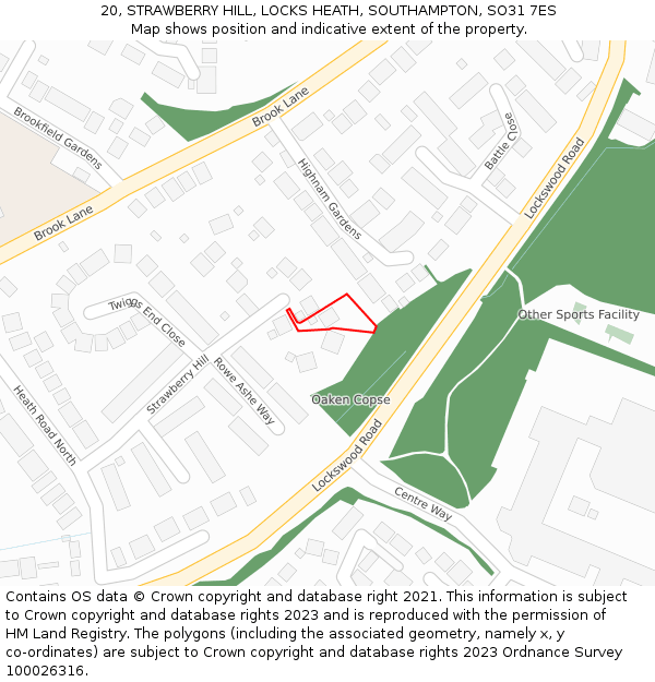 20, STRAWBERRY HILL, LOCKS HEATH, SOUTHAMPTON, SO31 7ES: Location map and indicative extent of plot