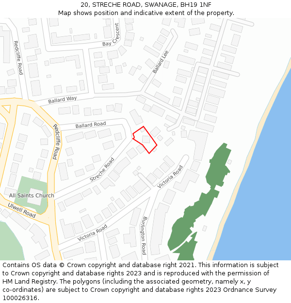 20, STRECHE ROAD, SWANAGE, BH19 1NF: Location map and indicative extent of plot