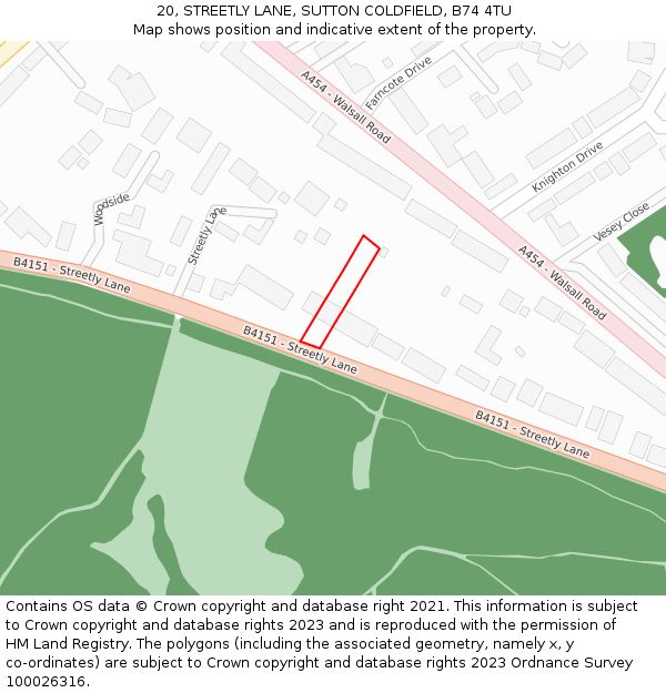 20, STREETLY LANE, SUTTON COLDFIELD, B74 4TU: Location map and indicative extent of plot