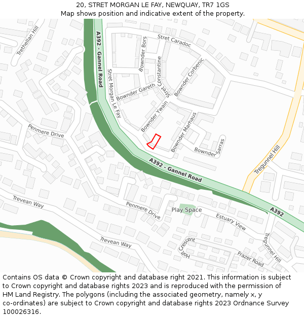 20, STRET MORGAN LE FAY, NEWQUAY, TR7 1GS: Location map and indicative extent of plot