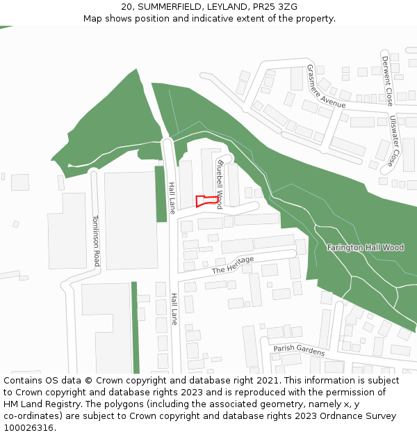20, SUMMERFIELD, LEYLAND, PR25 3ZG: Location map and indicative extent of plot