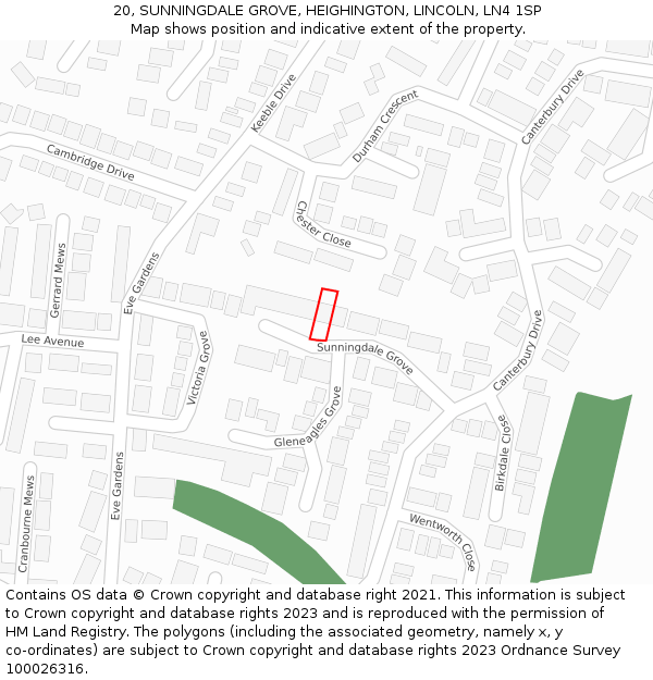 20, SUNNINGDALE GROVE, HEIGHINGTON, LINCOLN, LN4 1SP: Location map and indicative extent of plot