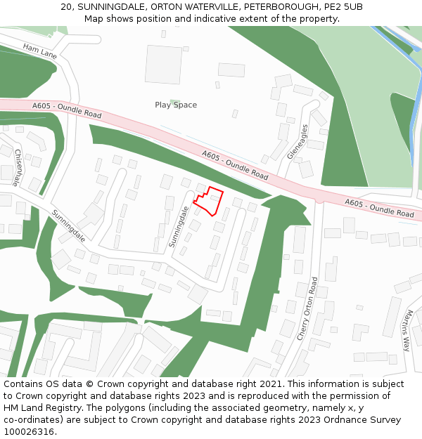 20, SUNNINGDALE, ORTON WATERVILLE, PETERBOROUGH, PE2 5UB: Location map and indicative extent of plot