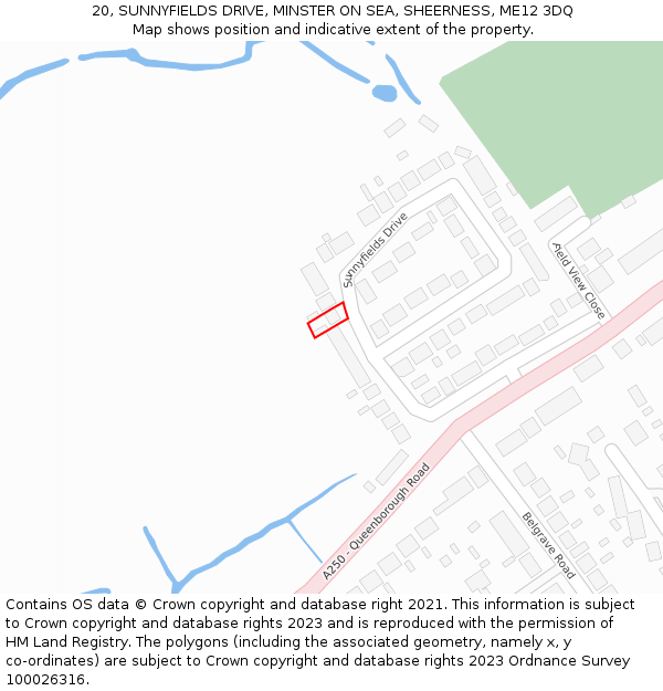 20, SUNNYFIELDS DRIVE, MINSTER ON SEA, SHEERNESS, ME12 3DQ: Location map and indicative extent of plot