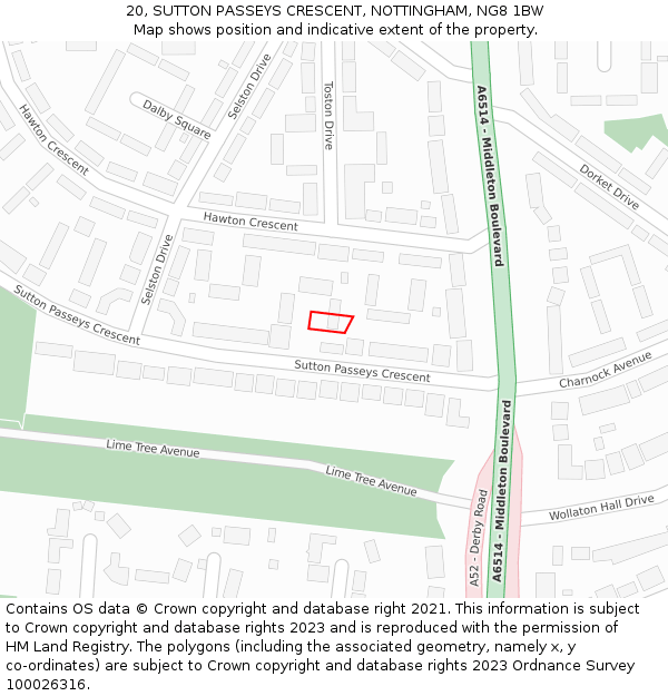20, SUTTON PASSEYS CRESCENT, NOTTINGHAM, NG8 1BW: Location map and indicative extent of plot