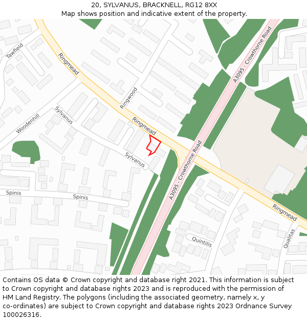 20, SYLVANUS, BRACKNELL, RG12 8XX: Location map and indicative extent of plot