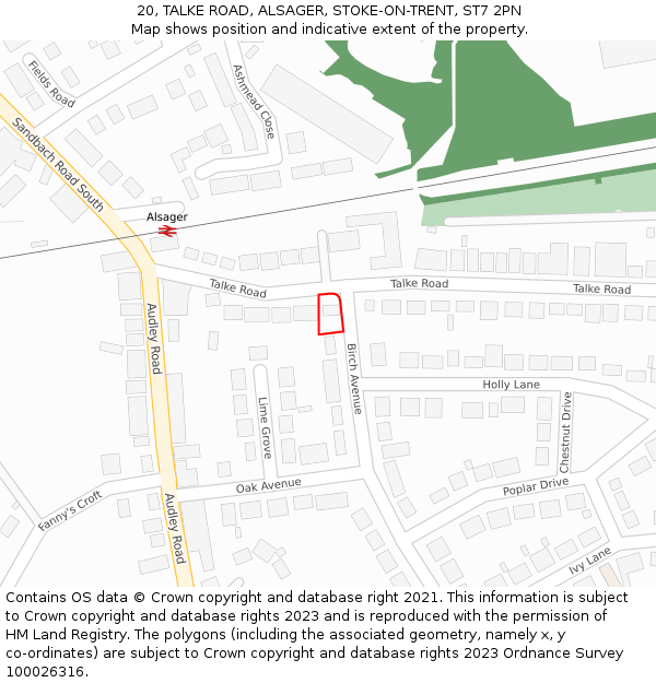 20, TALKE ROAD, ALSAGER, STOKE-ON-TRENT, ST7 2PN: Location map and indicative extent of plot