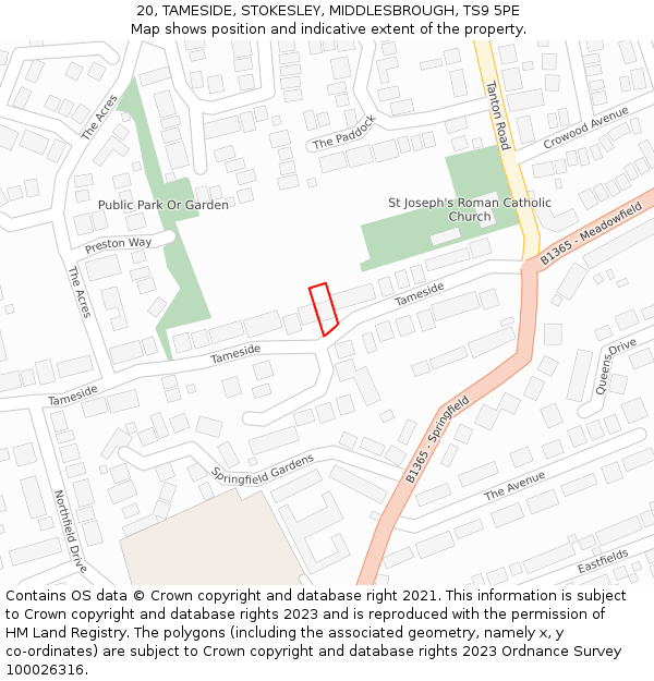 20, TAMESIDE, STOKESLEY, MIDDLESBROUGH, TS9 5PE: Location map and indicative extent of plot
