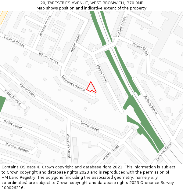 20, TAPESTRIES AVENUE, WEST BROMWICH, B70 9NP: Location map and indicative extent of plot