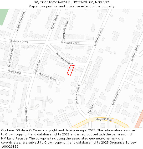 20, TAVISTOCK AVENUE, NOTTINGHAM, NG3 5BD: Location map and indicative extent of plot