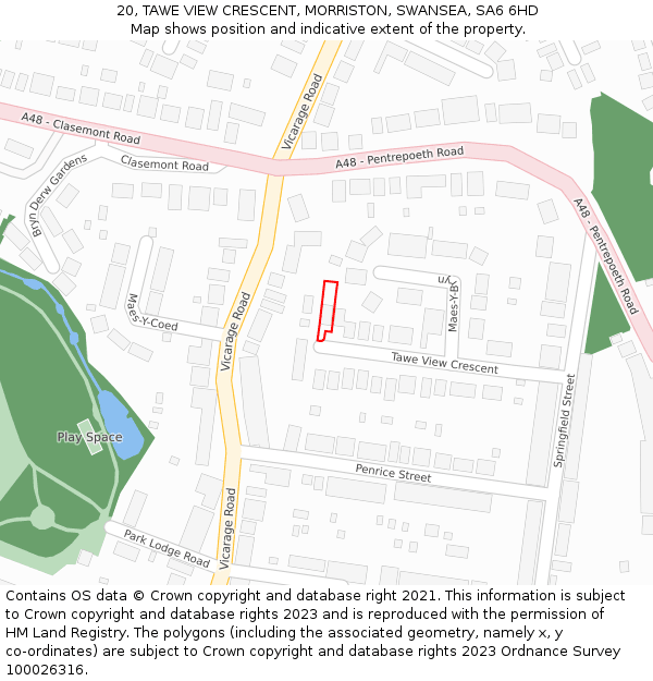 20, TAWE VIEW CRESCENT, MORRISTON, SWANSEA, SA6 6HD: Location map and indicative extent of plot