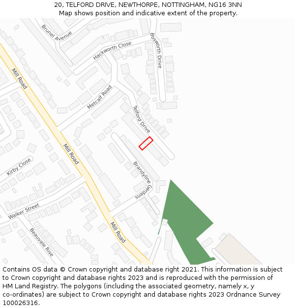 20, TELFORD DRIVE, NEWTHORPE, NOTTINGHAM, NG16 3NN: Location map and indicative extent of plot