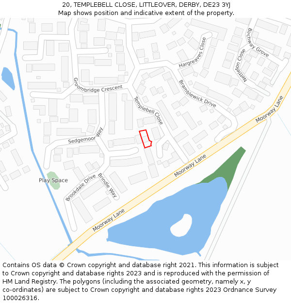 20, TEMPLEBELL CLOSE, LITTLEOVER, DERBY, DE23 3YJ: Location map and indicative extent of plot