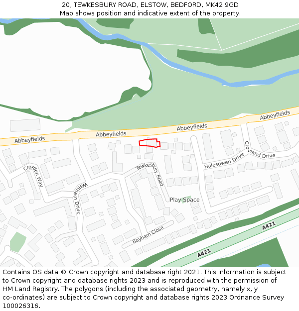 20, TEWKESBURY ROAD, ELSTOW, BEDFORD, MK42 9GD: Location map and indicative extent of plot