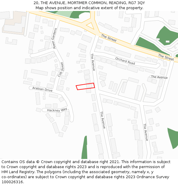 20, THE AVENUE, MORTIMER COMMON, READING, RG7 3QY: Location map and indicative extent of plot