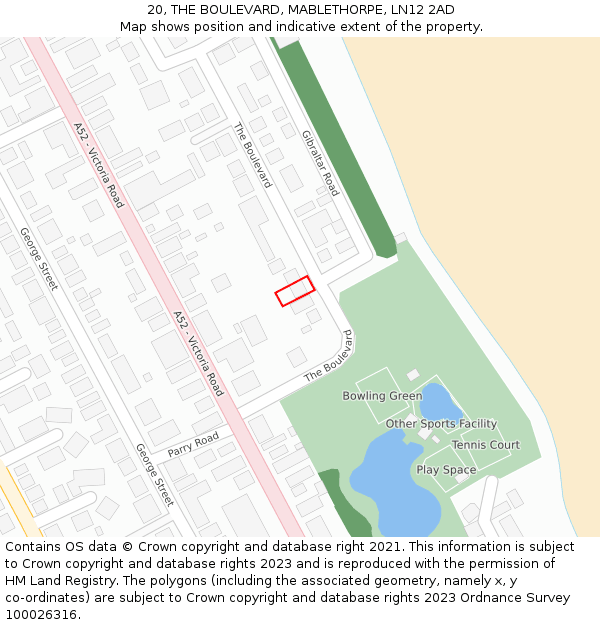 20, THE BOULEVARD, MABLETHORPE, LN12 2AD: Location map and indicative extent of plot