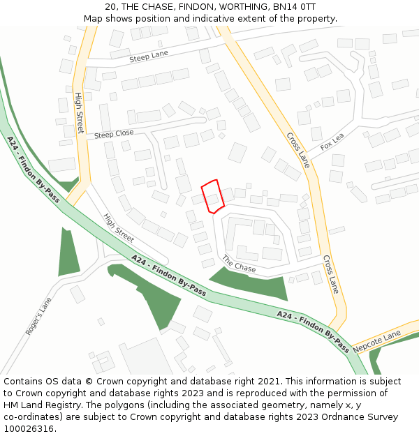 20, THE CHASE, FINDON, WORTHING, BN14 0TT: Location map and indicative extent of plot